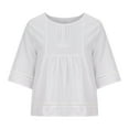 thumbnail image 5 of Summer Tops Viikei Short Sleeve Womens Tops Women's Casual Round Neck Half Sleeve Solid Loose Shirt Hallow Out Cotton And Linen Blouse Tops, 5 of 9