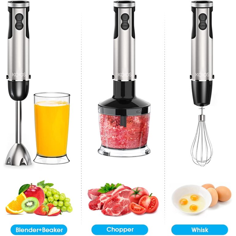 Koios Immersion Blender Handheld, 1000W 12-Speed 5 in 1 Hand Mixer Stick Blender with 304 Stainless Steel Blade, Food Processor, Beaker, Egg Whisk and