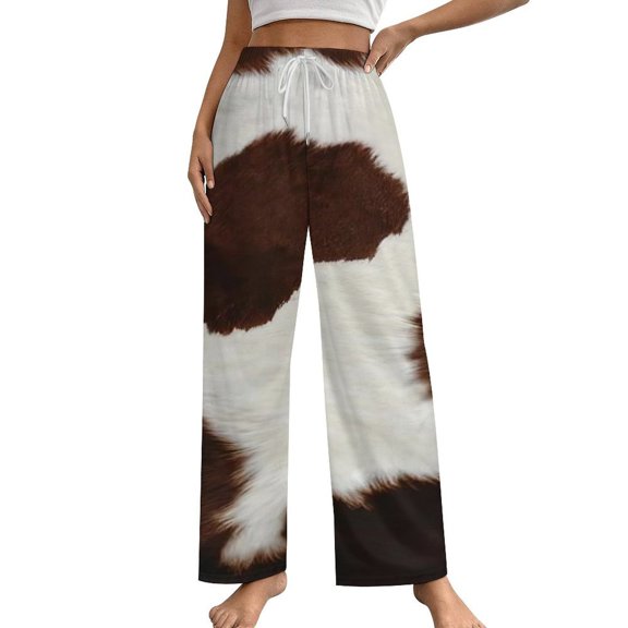 Cow Print Pajamas For Women Loose Retro Night Pajama Pants Comfortable Sleepwear Bottoms Homewear