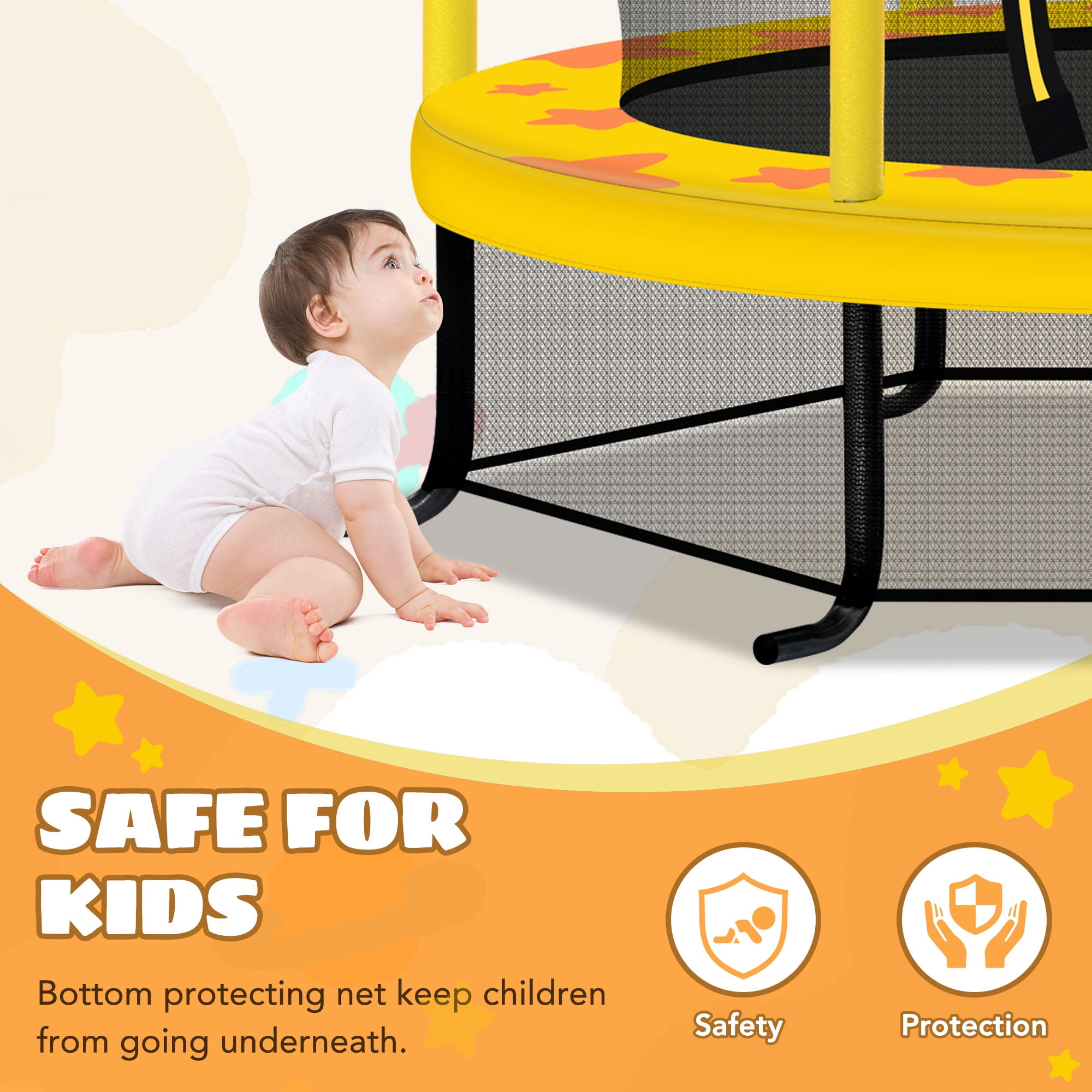 EUROCO  55 Inch Kids Trampoline with Safety Enclosure Net, 4.5FT Outdoor Indoor Trampoline for Kids