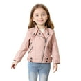 thumbnail image 2 of Boys Girls Jacket PU Leather Zipper Stylish Motorcycle Biker Jackets Cold Weather Long Sleeve Windproof Warm Winter Indoor Outdoor Rain Outside Jacket Pink 9-10 Years, 2 of 6