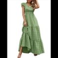 thumbnail image 1 of Vestido de Verano 2025 para Mujer, Cuello en V, Corta, Cintura Alta, Estampado Floral, Volantes Escalonados, Corte A, Maxi Verde L, 1 of 8