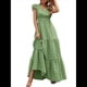 thumbnail image 1 of Vestido de Verano 2025 para Mujer, Cuello en V, Corta, Cintura Alta, Estampado Floral, Volantes Escalonados, Corte A, Maxi Verde XL, 1 of 8