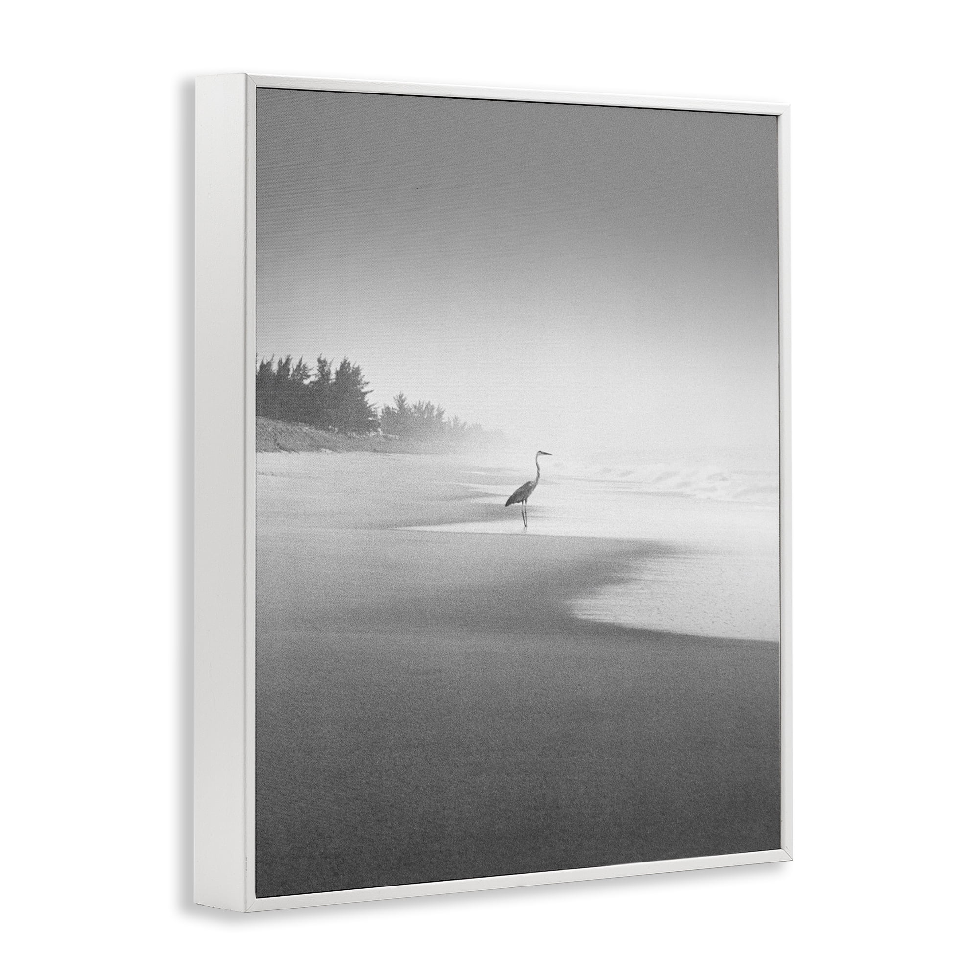 Stupell Industries Heron on Beach Coast Coastal Photography White Framed Art Print Wall Art, 11 x 14