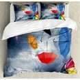 thumbnail image 1 of Colorful Duvet Cover Set King Size, Parasols on Foreground of Dark Cumulus Rain Clouds Windy Stormy Day Shield Image, Decorative 3 Piece Bedding Set with 2 Pillow Shams, Multicolor, by Ambesonne, 1 of 3