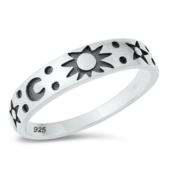 All in Stock Sterling Silver Sun and Moon Ring Size 10