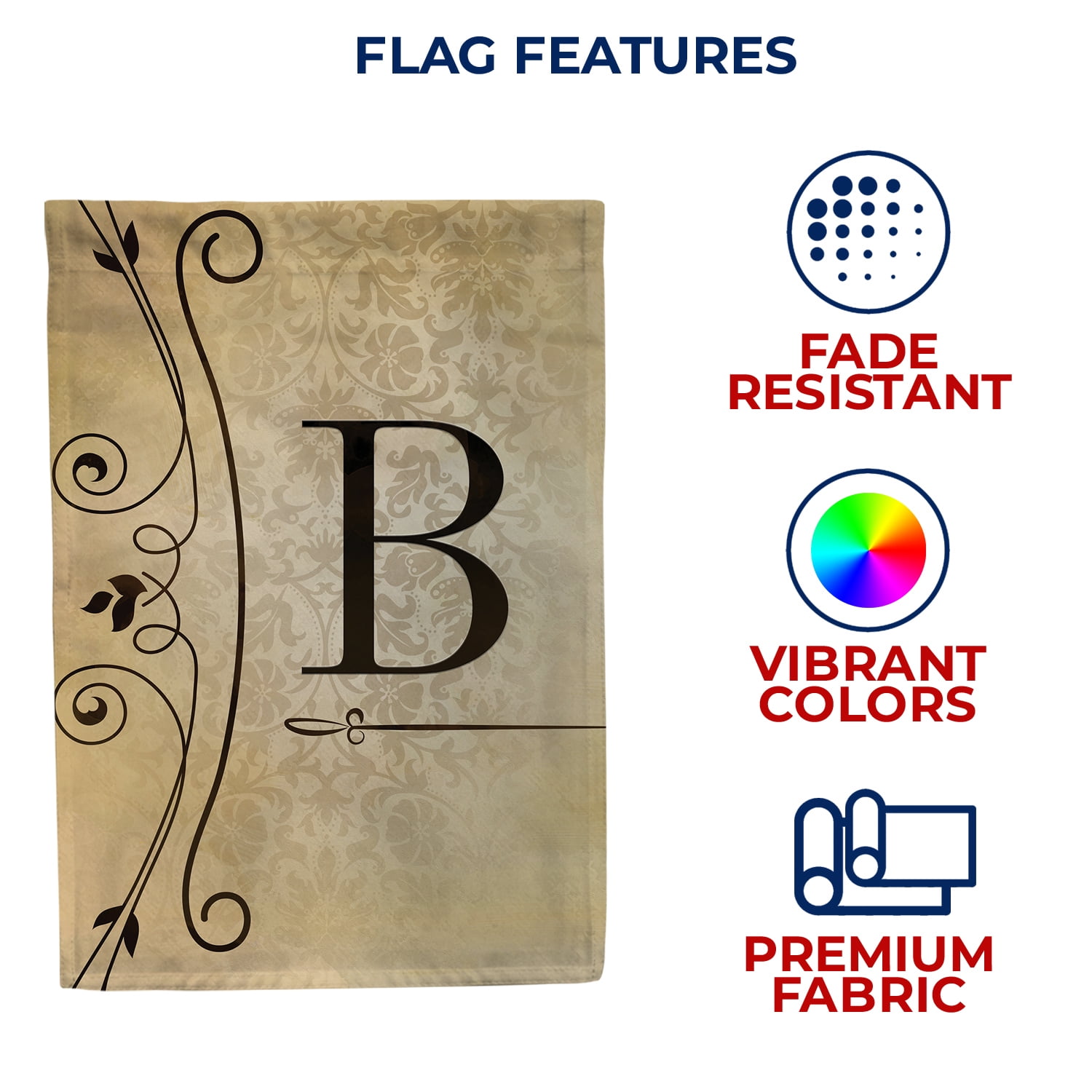America Forever Fancy Scroll Monogram B House Flag, 28 x 40 inch Double Sided, Elegant Letter B Flag, Decorative Scroll Design, Personalized Initial Yard Art, Housewarming Gift
