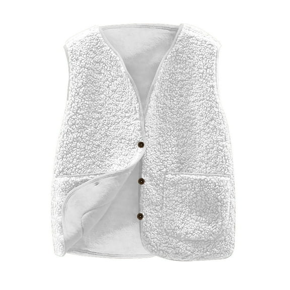Jalioing Kids Fuzzy Jacket Vest Sherpa Fleece Button Down Vest with Pocket Boys Girls Winter Sleeveless Coat