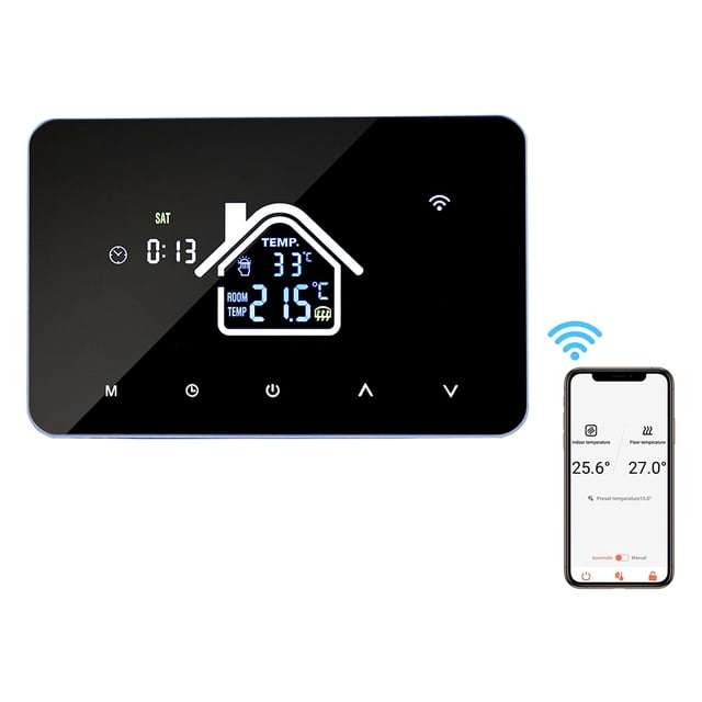 Contrôleur de Température Thermostat Intelligent Wi-Fi pour Chauffage Électrique, Écran LCD, Contrôle Vocal par Application Programmable, Thermostat de Plancher Électrique Compatible avec l'Assistant Google Alexa