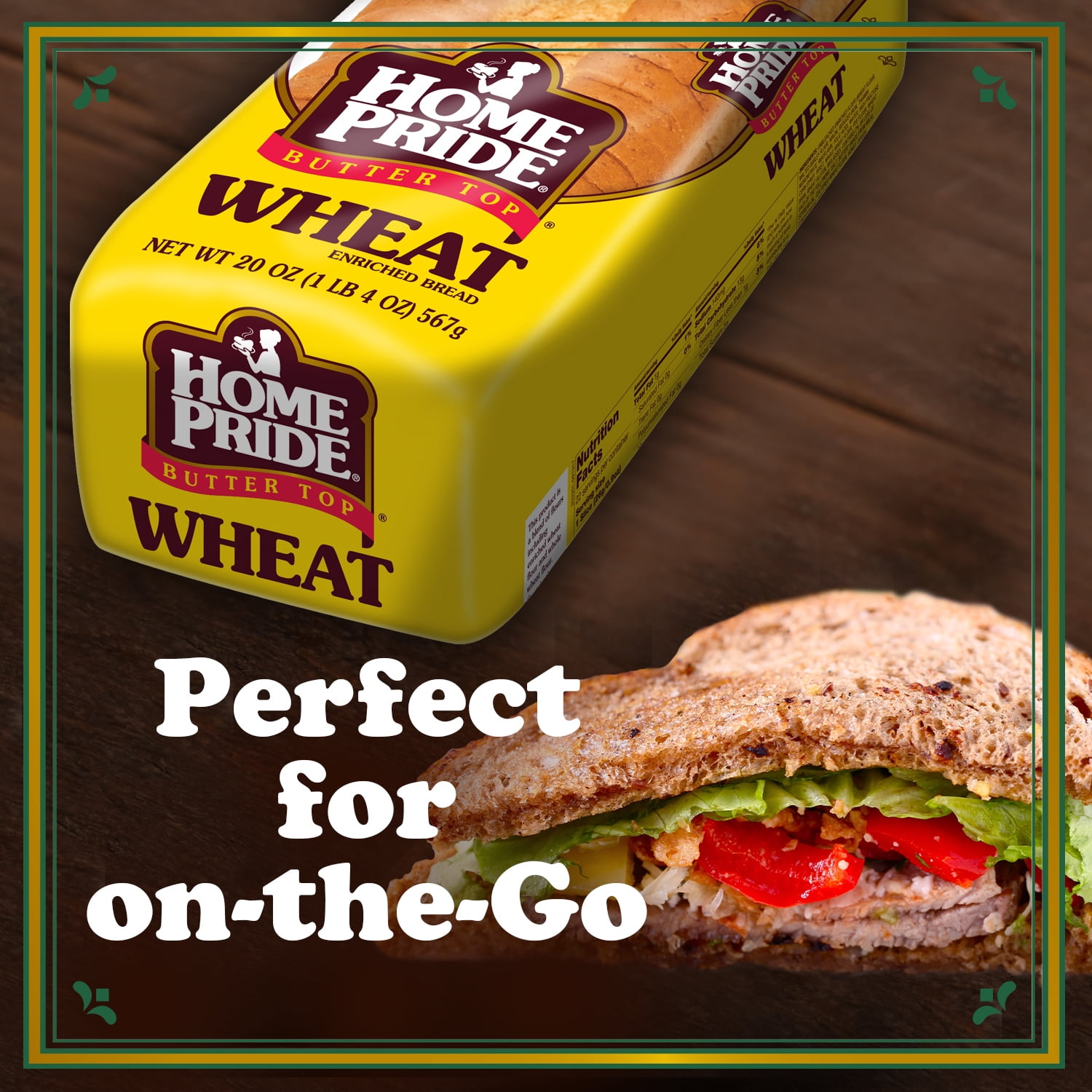 Home Pride Butter Top Enriched Wheat Bread, Sliced Sandwich Bread, 20 oz, Shelf-Stable