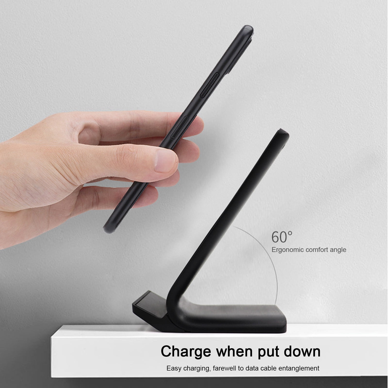 Phone Stand Fast Wireless Charger, Certified,15W Max Wireless Charging Stand, Android And IOS Super Stable Thick Case Friendly Com-patible with All Smartphones