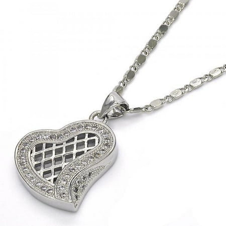 - Stainless Steel Vintage Cut Out Heart With White Micro Pave Ladies Pendant Necklace By Folks Jewelry