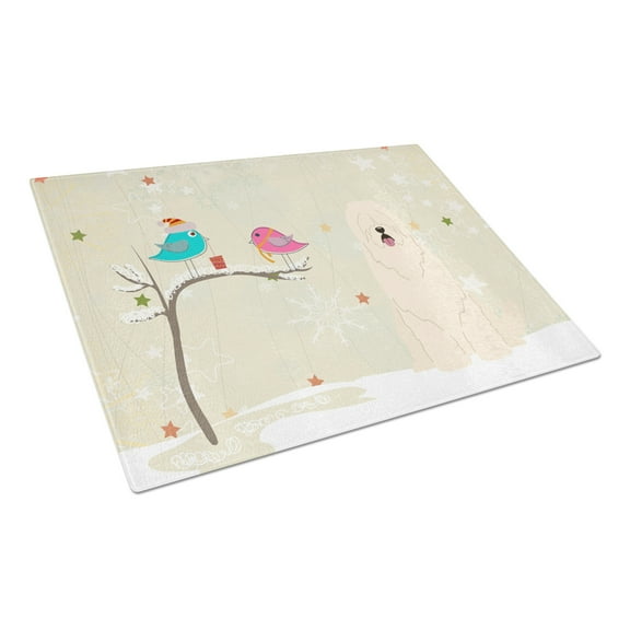 Caroline's Treasures Christmas Presents between Friends South Russian Sheepdog Glass Cutting Board Large