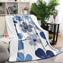 Blue Pioneer Flower Blanket,Comfortable Soft Flannel Throw Blanket,All Season,Warm Lightweight Blankets for Sofa Bed Couch Living Room Chair,60"x80"(150x200cm)