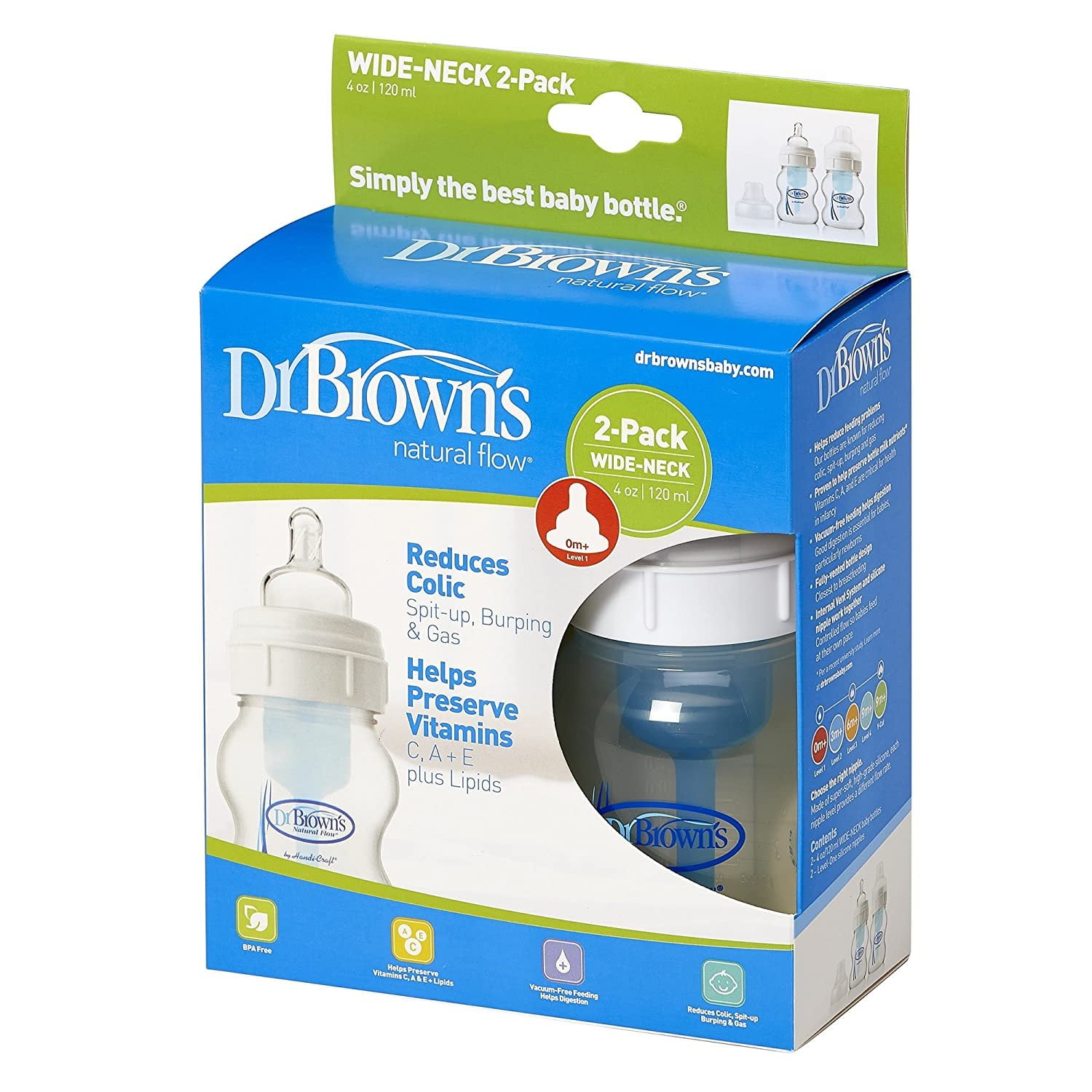 Dr. Brown's Natural Flow® Wide-Neck Baby Bottle Storage/Travel Caps, 2-Pack