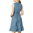 thumbnail image 3 of MODA NOVA Junior's Ruffled Sleeveless Vintage Shirt Midi Dress with Belt, 3 of 5