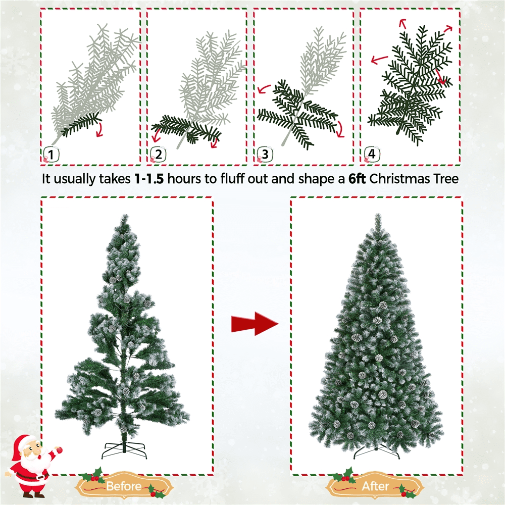 Alden Design 6 Ft Pre-lit Frosted Artificial Christmas Tree with Pinecones, Green