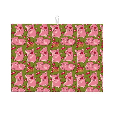 

Tebeau Cartoon Pigs Print Dish Drying Mat for Kitchen Counter Dish Drying Pad with Non-slip Rubber Backed Hide Stain Anti Absorbent for Kitchen Counter Drying Mat