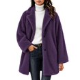 thumbnail image 2 of Plus Size Womens Lightweight Fleece Fall Jackets Trendy Mid-Length Oversized Winter Coats with Pockets Lapel Collar Button Down Outerwear, 2 of 5