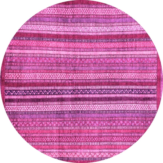 Ahgly Company Indoor Round Abstract Pink Modern Area Rugs, 3' Round
