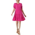 thumbnail image 1 of INSPIRE CHIC Robe Bohème Froncée pour Femme à Col Rond, Manches Courtes Bouffantes, Robes à Étages Rose Vif TG, 1 of 5