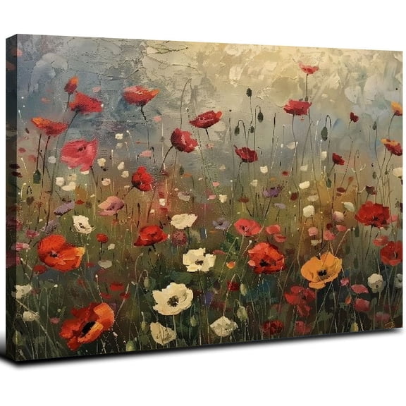 Acheng Red Floral Wall Art Blossom Poppy Flower Pictures Wall Decor Abstract Poppies Canvas Prints for Home Room Framed 20x16inch