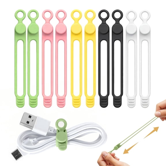 30-Pack Silicone Cable Ties, Reusable Cord Organizers for Home, Office, Travel and Cable Management