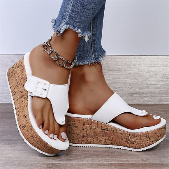 SEANOPEN Deals Orthopedic Wedge Sandals for Women Dressy Summer Comfortable Walking Sandals Arch Support Orthotic Slides Size 5.5 White
