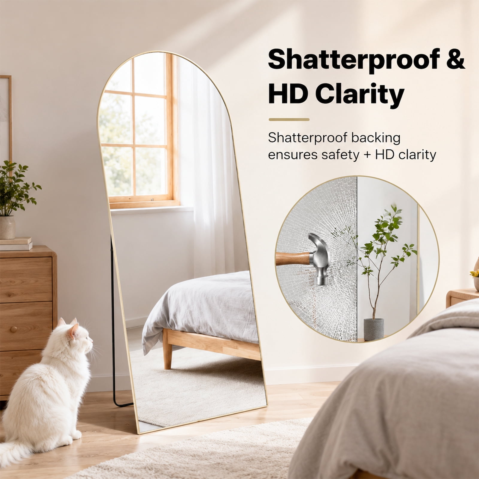 Alvantor Arched Full Length Mirror Aluminum Frame for Home