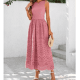 thumbnail image 3 of Women Summer Dresses Casual Sleeveless Crewneck A-Line Boho Lace Eyelet Cotton Tank Maxi Dress with Pockets, 3 of 6