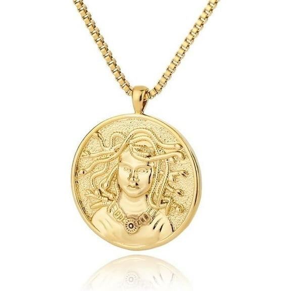 Myth Merit Heroine Medusa Gorgon Hecate Necklace,Golden Medal Medallion Coin Necklace for Women