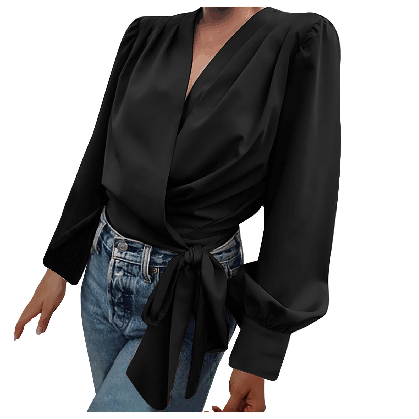 Black chiffon hotsell wrap blouse