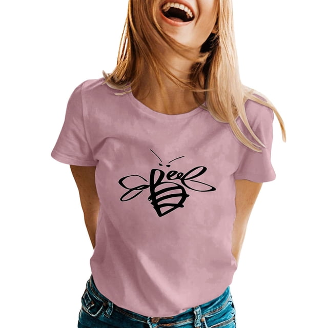 TSADFHJI Womens Shirts Xxl Womens Spring Printed Short Sleeve O Neck T Shirt Top