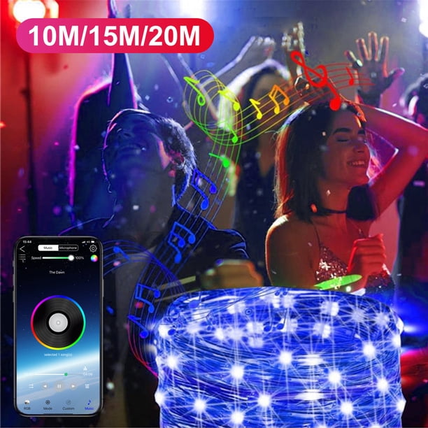 RELAX - Cadena de luces con Bluetooth, 150 LED, control de aplicaciones, l谩mpara de cadena IPX4, luces de hadas impermeables, 29 modos din谩micos, cadena de l谩mparas con alimentaci贸n por USB, decoraci