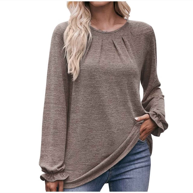 Pompotops T-shirt Ample à Manches Longues à Col Rond Uni pour Femme en Solde