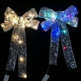 thumbnail image 5 of Baumaty Christmas LED Tree Top Topper Ribbon Bow Light Up Bow Xmas Hanging Decoration Silver Warm White Light, 5 of 18