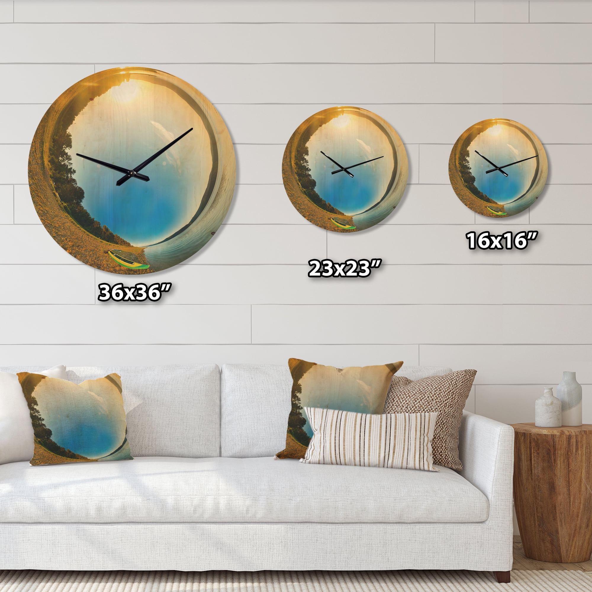 Designart 'Kayak At River Bank Little Planet ' Modern Wood Wall Clock