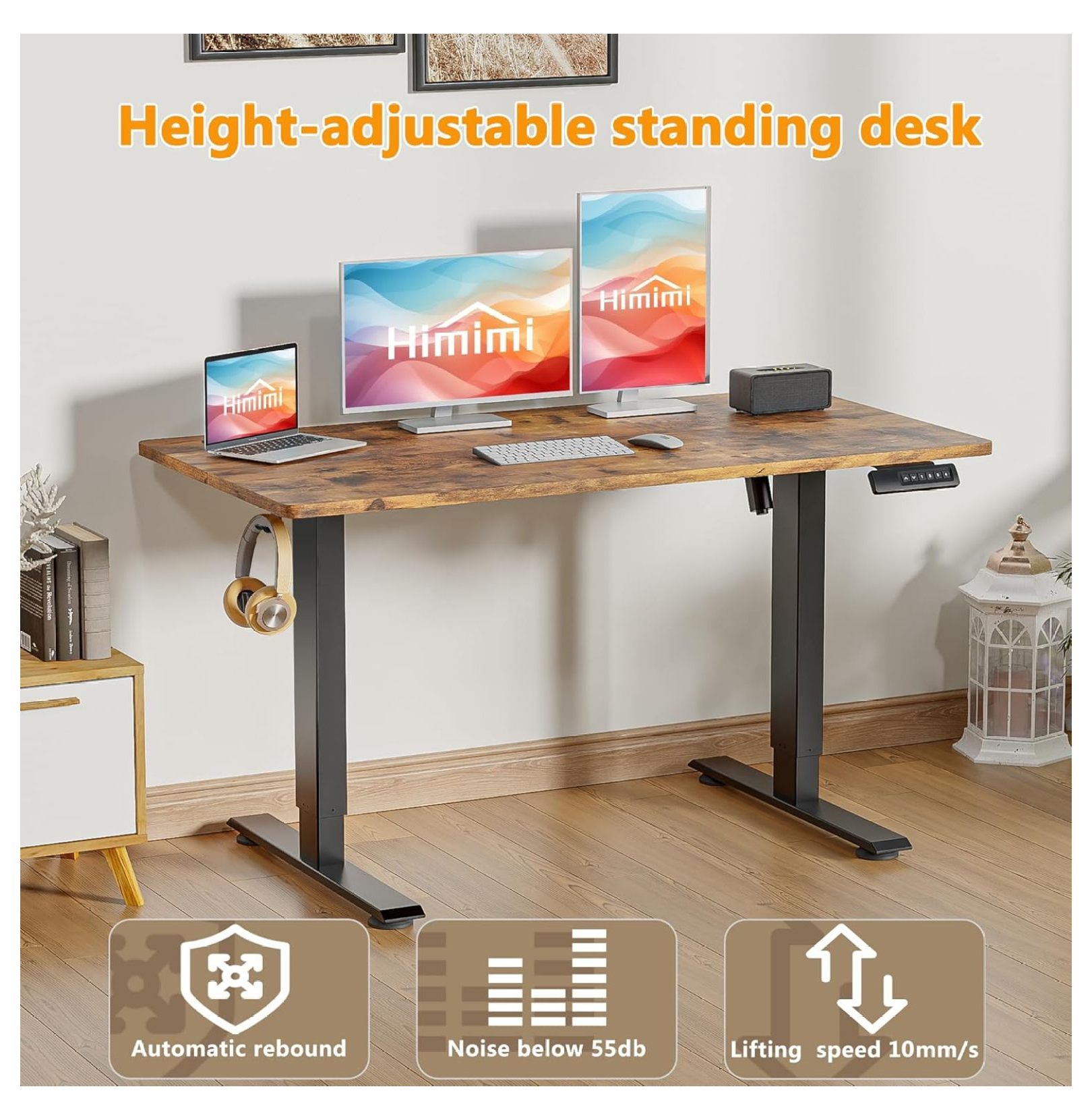Electric Standing Desk x 24 inch for Home Office,Sit-Stand Adjustable Desk with Memory Presets,Height Adjustable Desk for Gaming/Working,Free Hook, Lockable Wheels,Brown