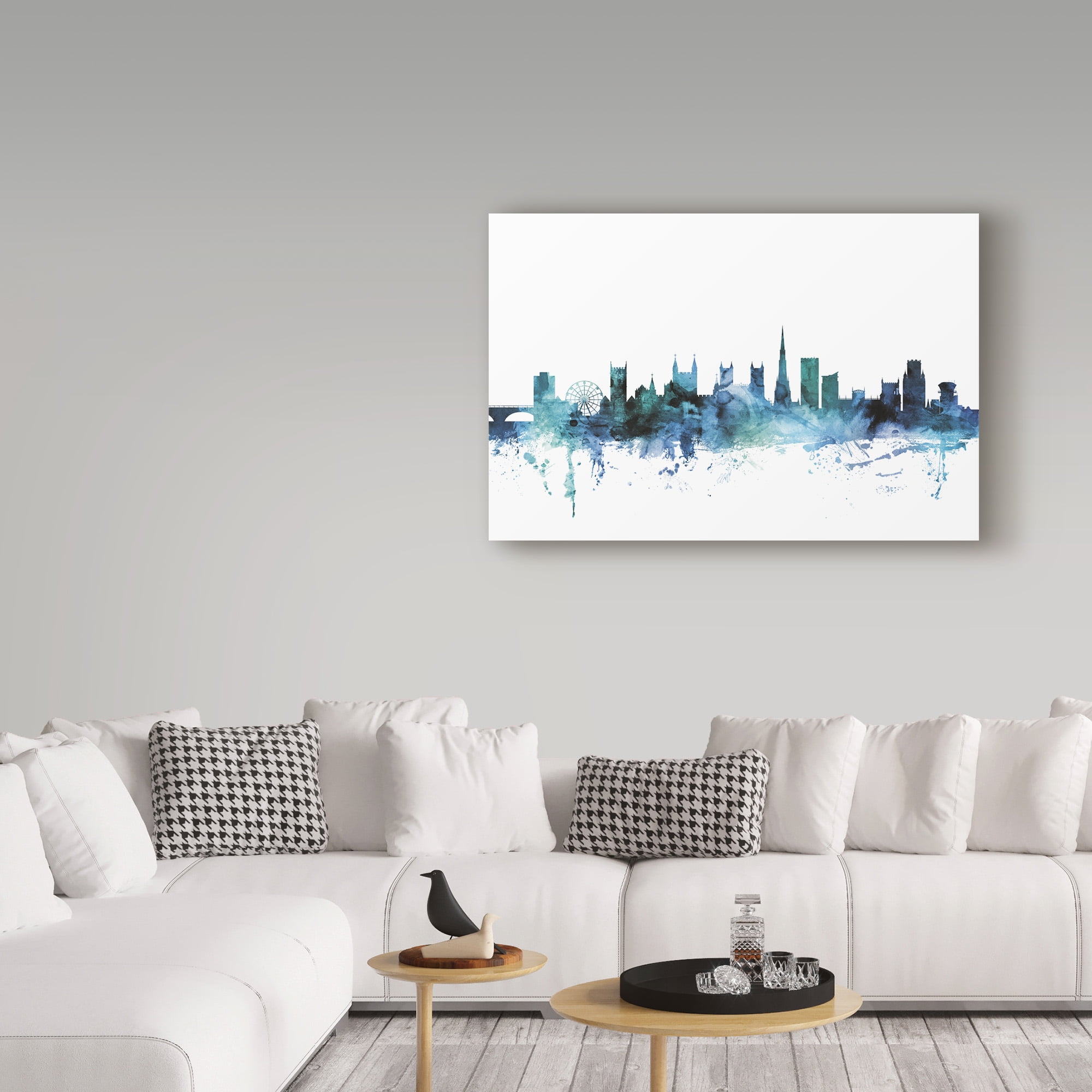 Trademark Fine Art 'Bristol England Blue Teal Skyline' Canvas Art by Michael Tompsett