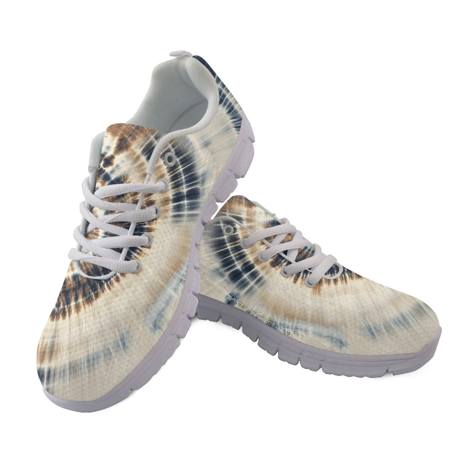 COEQINE Brown Blue Tie-dye Women Running Shoes Lace-up White Sole Cute Girls Sneakers Hiking Camping Soft Training Athletic Footwear Tennis Shoes