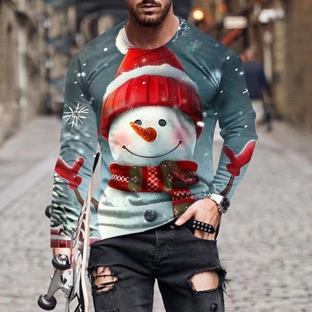 Blusas y camisas de manga larga con cuello redondo para hombre, blusa informal de manga larga con cuello redondo y estampado, blusa de poliéster para hombre