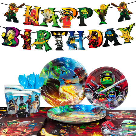 Ninja Birthday Party Decoration Tableware Set,114 Pcs Ninja Party Supplies Tableware - Ninja Table Cloth Banner Plates Napkins Cups etc for Ninja Birthday Party Decorations Serves 16