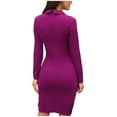 thumbnail image 2 of Pisexur Robes de Travail pour Femmes Croisée Solide Col Rabattu Blazer Robe Manches Longues Boutons Robe Moulante Formelle, 2 of 6