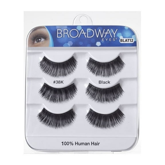 Broadway Eyes 100% Human Hair Strip Lashes #38K Black- 3x Pack