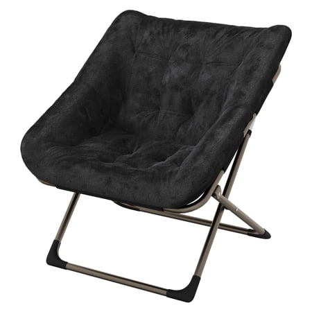 Garvee Faux Fur Moon Chair Black Plush Saucer Lounge Chair with Gold Metal Legs Iron Frame Indoor Accent Chair for Living Room Bedroom