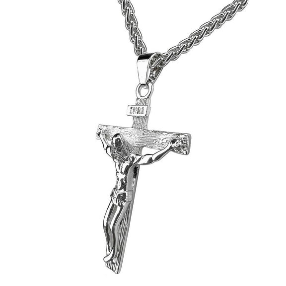 Crucifix Cross Pendant Chain Necklace Stainless Steel Gold Plated
