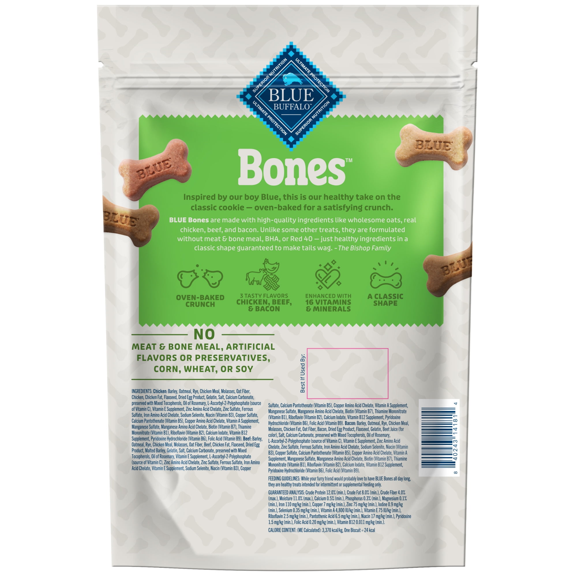 (6 pack) Blue Buffalo Bones Natural Dog Treats, Small Dog Biscuits, Assorted Flavors, 16-oz. Bag