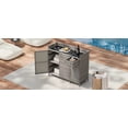 thumbnail image 2 of 47.5"W Wicker Outdoor Storage Cabinet with Tempered Glass Desktop, Weather-proof Rattan Bar Table with Three Doors, Adjustable Shelf, and One Drawer, for Outdoor Cushions, Pool Toys , Grey, 2 of 23
