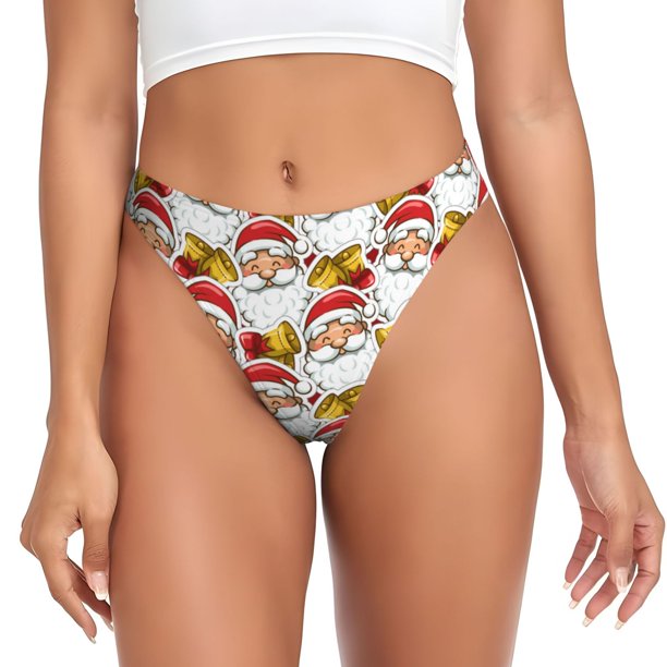 Balery Santa Claus bells Tangas de Algodón para Mujer con Estampado – Ropa Interior Sexy, Transpirable, G-string-4X-Large
