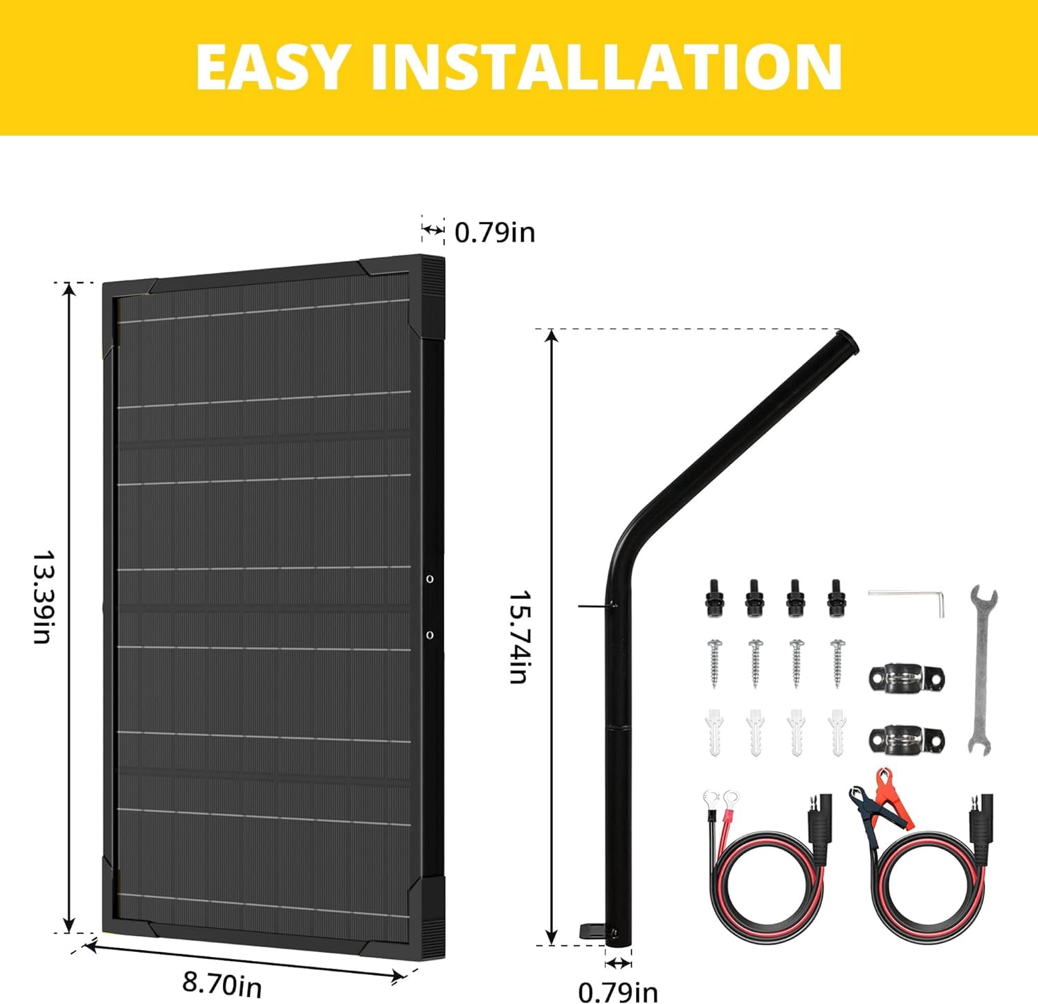Voltset 10W 12V Waterproof Solar Battery Trickle Charger & Maintainer, Solar Panel Built-in MPPT Charge Controller with Tubular Bracket, SAE Cables for Automatic Gate Opener, Electrical Fence